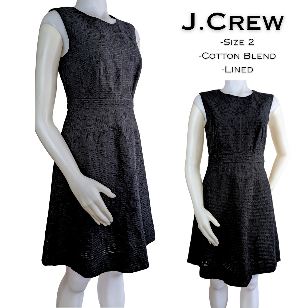 J. Crew Fit & Flare Cocktail Dress 2 Black Textured Jacquard Sleeveless Wedding